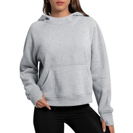Casly Lamiit Womens Hoodies Casual Cropped Sweatshirts Fashion Fall Outfits Long Sleeve Fleece Pullover Y2K Tops Cozy Athletic Winter Clothes 2024 Grey S