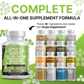 Clean Nutraceuticals Slippery Elm Psyllium Husk Pre Probiotic Digestive Gut Health Supplement with Aloe Vera Cascara Sagrada Marshmallow Root DGL Licorice Senna Extract