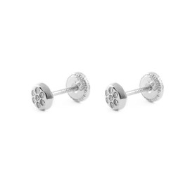 Mondepetit Round Zircon Children's Baby Girl Earrings White Gold 18 K - Gift Box, White Gold, Cubic Zirconia
