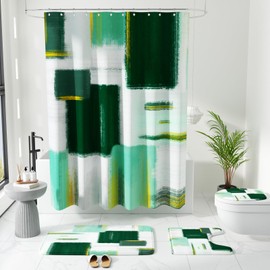 XLHOMO Bathroom Sets with Shower Curtain and Rugs - Luxury Dark Green Bathroom Accessories Set, Shower Curtain Set, Non-Slip Bathroom Rug, Green and Gold Bathroom Decor for Home