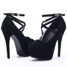 OCHENTA Women's Ankle Strap Platform Pumps Party Dress High Heel #11 Black Tag 41 - US B(M) 9