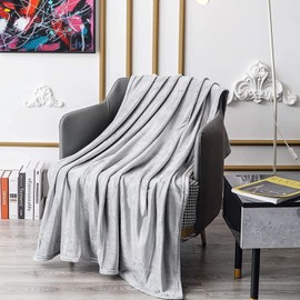 My Home Store Flannel Fleece Blankets Single Size - 260 GSM Light Grey Lightweight Throws for Sofa Fluffy Blanket Bed Throw for Bedroom, Couch, Travel, Kids