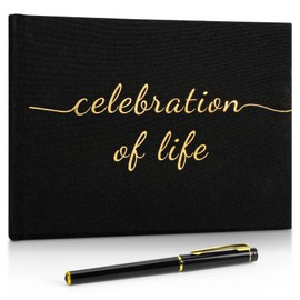 Funeral Guest Book for Memorial Service, Celebration of Life Guest Book with Table Sign, Pen and Box, Guest Sign in Book for Funeral Service, Elegant Black Memorial Books for Celebration of Life