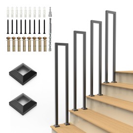 MissYolo U-Shaped Staircase Handrails for Outdoor & Indoor Steps, Industrial Hand Rail Floor Mounted, Non-Slip Wrought Iron Railing for Porch, Loft, Corridor, Garden (Height: 39.4in) (1 Piece/Set)