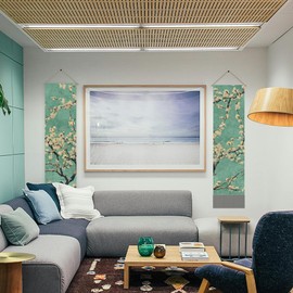 AHANDMAKER Pack of 2 Apricot Blossom Tapestries, Blossoming Almond Floral Vertical Long Aesthetic Tapestry, Doorway Curtain Tassel Wall Hanging for Bedroom Living Room, 13 x 51 Inch