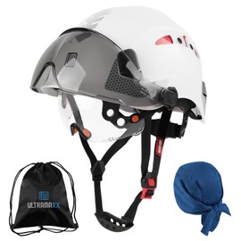 UM ULTRAMAXX Safety Helmet with Build-in Visor, Hard Hat with Vented Design, ANSI Z89.1 Certified, Ideal for Industrial and Construction (White)