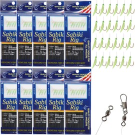 Fishing Rigs Saltwater Fishing Bait Rigs - 10 Packs Real Fish Skin Rigs Luminous Fishing Bait Rigs Glow Rigs with Hooks Swivels Snaps for Saltwater Freshwater Fishing Size 4# 6# 8#