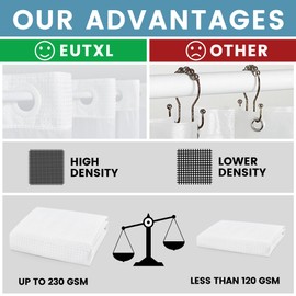 EUTXL Stall No Hook Shower Curtain with Snap in Liner,230GSM Waffle Weave Shower Curtains for Bathroom,60W x 74H,White