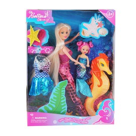 HAPITOIZ Princess Mermaid Doll with Little Mermaid & Seahorse Play Gift Set, Mermaid Toys with Doll Accessories and Exchange Clothes, Princess Toys for Toddlers Girls Boys 3 4 5 6 7 8