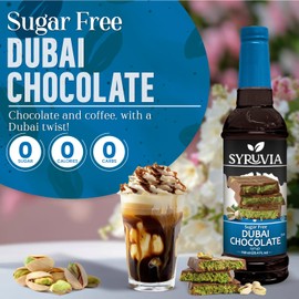 Sugar-Free Dubai Chocolate Syrup by Syruvia 6-Pack, 25.4 fl oz, Wholesale Coffee Syrup Shops, Cafes, Baristas, Bistros, & Beverage Bars, Bulk Kosher & Gluten-Free