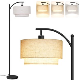 SUNMORY Floor Lamps for Living Room with 12W LED Bulb, Arc Floor Lamp with 3 Color Temperatures, Modern Floor Lamps with Adjustable Double Fabric Shades, Tall Standing Lamp for Bedroom, Corner