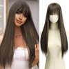 QUEENTAS Long Straight Brown with Highlight Wigs for Women Synthetic