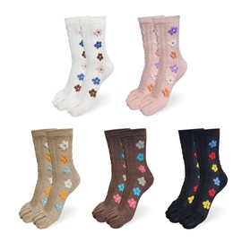 HOMSSEM Womens Girls Toe Socks Five Fingers Cute Colorful Ankle Athletic Running Toe Seperated (Flower Side 5Pair)