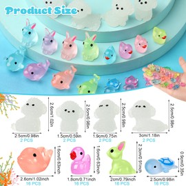 GSrenyu 72 Pcs Mini Resin Animals Luminous Resin Animals Ducks, Turtles, Dolphins, Rabbits, Dogs Mini Figures Tiny Animals for Garden Landscape Dollhouse Aquarium Decor