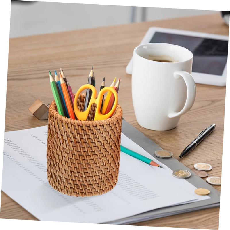 FUNOMOCYA 2Pcs Woven Pen Holders for Desk Multi Functional Rattan