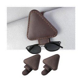 AUCELI 2PCS Sunglasses Holders for Car Sun Visor, Leather Magnetic Glasses Eyeglass Hanger, Automotive Ticket Card Mount Clip for Women Men, Universal for SUV, Truck, RV, Van and More（Brown）
