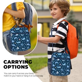 Clastyle Blue Sea Animals Insulated Lunch Bag for Kids, Portable Large Thermal Cooler Lunch Bag for Boys, School Lunch Box Bag with Bottle Holder