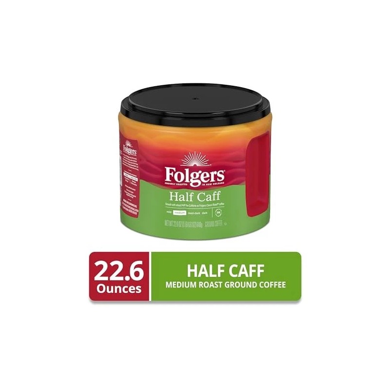 Folgers 1 2 Caff Ground Coffee 22.6 Ounce Medium Roast
