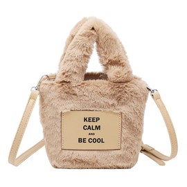 JIANGWEI Women's Mini Shoulder Bag, Drawstring Bag, Crossbody Bag, Smaller, Tote Bag, Fluffy, 2-Way Fluffy, Fluffy, Cute, Stylish, Commute to School or Work, Braun