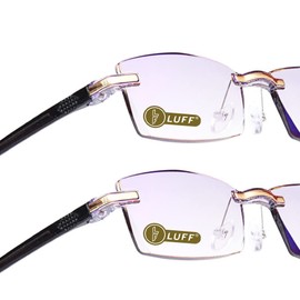 LUFF Reading Glasses Company Home Lightweight Comfortable Readers Value 2 Pack Frameless Diamond Trimming Mens(1.0X)