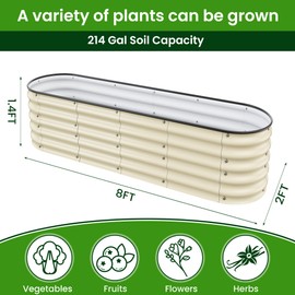Nossta 8 X 2 X 1.4Ft Raised Garden Beds Kits, Galvanized Raised Garden Beds Outdoor Planter Box for Vegetables, Gardening, Flowers, Fruits etc(Ivory)
