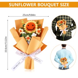 Handmade Crochet Flower Bouquet, Knitted Smile Sunflower Artificial Floral Arrangement Beginners Crochet Kit for Adults, Kids, Bouquet Crochet Flower Kit for Mother’s Day, Birthday, Anniversary
