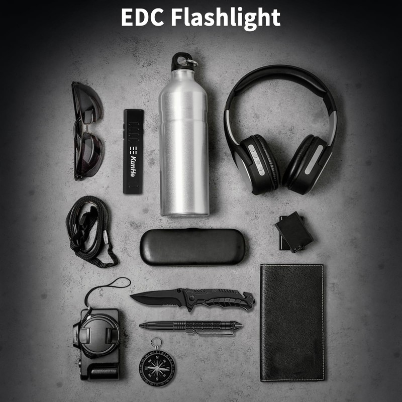KunHe 2Pack 800 lumens 1200mAh EDC Flat Flashlight Rechargeable Small