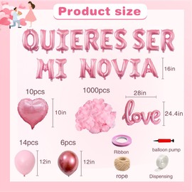 Pink 16" Quieres Ser Mi Novia Balloons Letters Set 10Pcs Heart Balloons