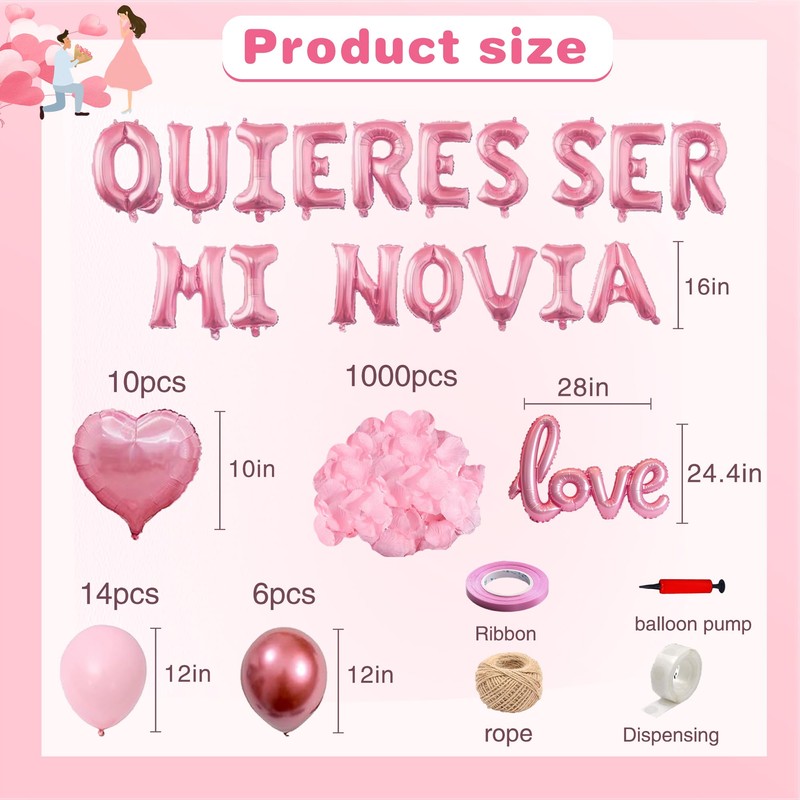 Pink 16" Quieres Ser Mi Novia Balloons Letters Set 10Pcs