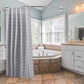 Adjustable Silver Corner Shower Rod, 31-41 Inch Diamond Shaped Shower Curtain Rod, Curved Shower Curtain Rod, Rustproof 304 Stainless Steel Shower Rod for Bathroom Bathtub Drill and No Drill