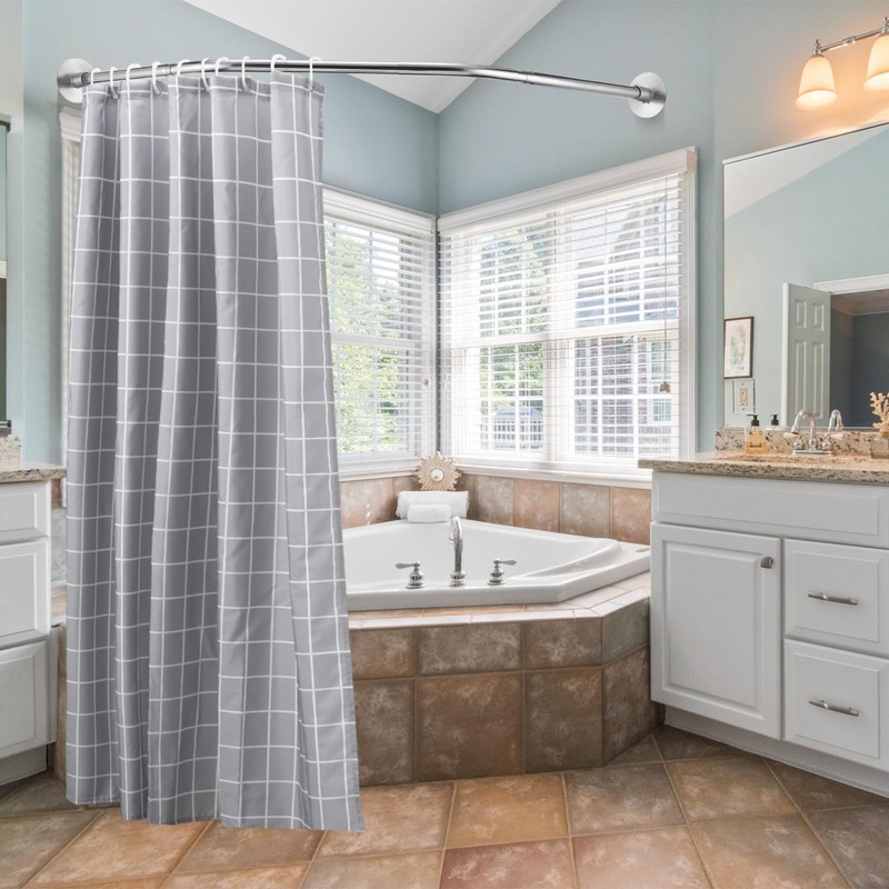 Adjustable Silver Corner Shower Rod, 31-41 Inch Diamond Shaped Shower