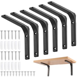 Pack of 6 Heavy Duty Brackets - Black Powder Coated Shelf Brackets with 90 Degree Shelf Brackets, Metal Heavy Duty Console Wall Angle, Triangular Bracket Shelf Bracket for Wall Mounting (Black, 150 x