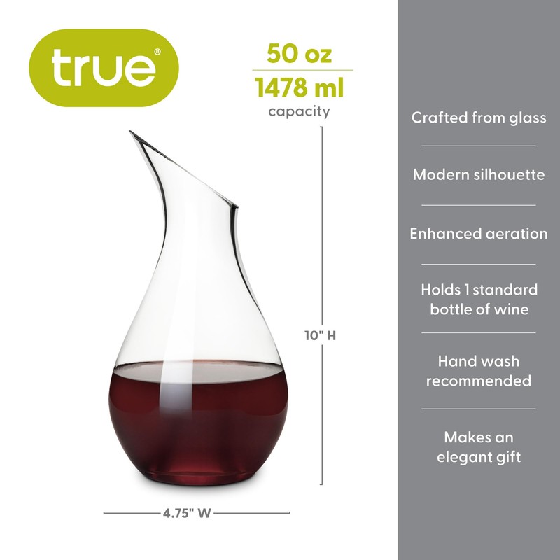 True Centerpiece Tabletop Clear Glass Decanter, Modern Carafe for Red