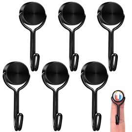 TRYMAG 28LBS Magnetic Hooks Heavy Duty, 6 Pack Black Magnetic Swivel Hooks for Cruise Cabins, Strong Neodymium Magnet Hook for Hanging, Toolbox, Rare Earth Magnets with Hook for Fridge, Grill, Locker