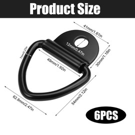 Pack of 6 V Mounting Ring Lashing Eyelets V-Ring Black Load 400 kg, Heavy Duty Lashing Eyelets Stainless Steel 82 x 63 mm, Construction Ring Hook Lashing Eyelets for Trailers, Transporters, Trucks,
