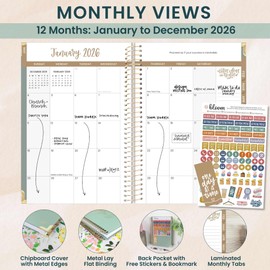 bloom daily planners HARDCOVER 2026 Planner (January to December) - A5 Task Goal Organizer - Monthly & Weekly Inspirational Agenda Book - 5.5" x 8.25" - Linen, Green