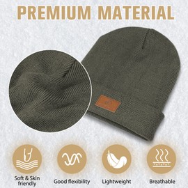 HAMUNI Beanie Hat for Men Women Classic Winter Hats Comfortable Breathable Soft Acrylic Beanie Hat Knitted Hat Vintage Plain Knitted Cuffed Beanies Unisex, Algae green