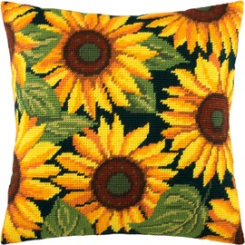 Sunflowers Needlepoint Set Throw Pillows 16x16 Inch Printed Tapestry Canvas European Quality
