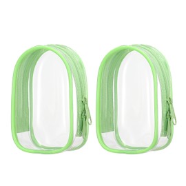 sourcing map 2 Pcs 3.94x2.36 Inch Clear Figure Display Bag, PVC Portable Small Dolls Storage Bag, Zipper Closure Carrying Display Case Pouch for Collectibles (Cabin Green)