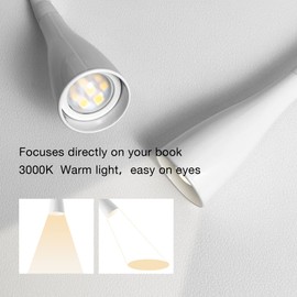 TOPMB LED Reading Light, Eye-Caring Book Light for Reading in Bed, 360° Flexible Clip on headboard lamp, 5W 3000k Desk Lamp with Clamp for Bedroom, Office, Painting, Workbench and Sewing, White