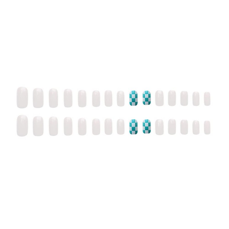 Pack of 24 White Green Plaid Nail Tips, Suitable for