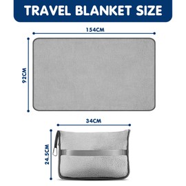 Travel Blanket and Pillow Set, 2-in-1 Blanket with Soft Pillowcase, Backpack Buckle and Luggage Strap, Portable Compact Blanket Set for Airplane and Car Travel (Grey)