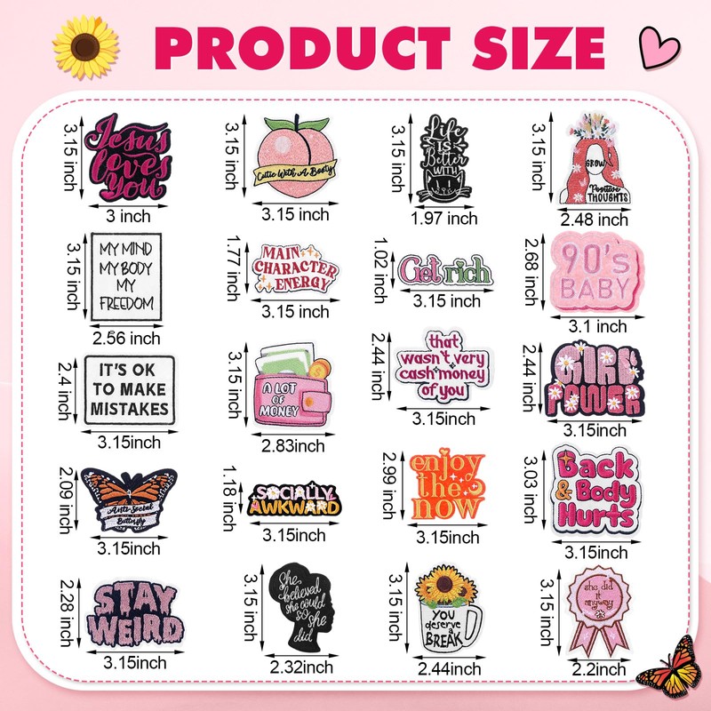 Lyrow 20 Pcs Phrase Iron on Patches Light Pink Patches