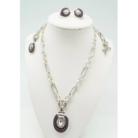 DESIGNER INSPIRED OVAL FILIGREE SILVER NECKLACE EARRINGS BRACELET JEWELRY SET