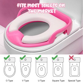 EUBSWA Children's Toilet Seat Potty Training Universal Toilet Seat Toilet Trainer Toilet Training Seats with Soft Cushion Safety Handles for Boys and Girls from 1-7 Years (Pink)