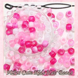 NAISKA 90Pcs Rose Red Pink White Hair Barrettes Acrylic Hair Beads for Kids Girls Plastic Hair Clips Toddler Dreadlock Beads Hair Jewelry for Women Braid Clips Accessories