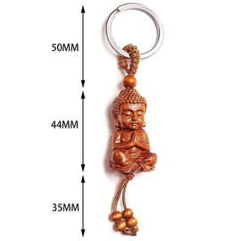 SDECRW Buddha Pendant - 2 Pieces, Small Buddha Key Ring Made of Wood, Mahogany Three-Dimensional Engraving Buddha Pendant Keyring for DIY Car Accessories, Lucky Charm Gift, 1pcs