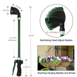 FLORIAX 24 Inch Watering Wand With Rotating Head - Heavy Duty Ergonomic Sprayer With Trigger, Adjustable Spray Garden Hose Nozzles, Hanging Basket Wand With Flow Control, No Assembly Required