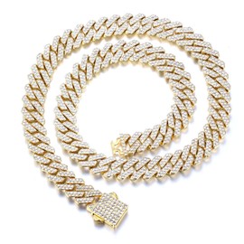 HALUKAKAH 18k Real Gold Plated Diamond Cuban Link Necklace for Men - Over 1000 Lab Diamonds Handset - Wide 12mm Length 50cm - With Giftbox