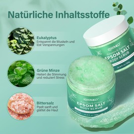 Body Scrub with Eucalyptus and Bittermint, Women's Body Scrub, Moisturises and Nourishes the Skin, Relieves Muscle Tension, Bath Salts for Muscle Baths, 300 g